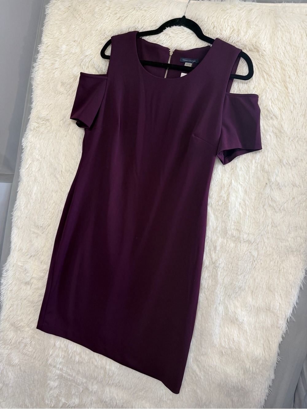 Tommy Hilfiger Womens Cold Shoulder Sheath Dress Size 14 Purple Office Cocktail